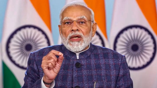 Prime Minister Narendra Modi addresses Madhya Pradesh Global Investors Summit 2023, via video conferencing, in New Delhi, Wednesday, Jan. 11, 2023. (PTI Photo)