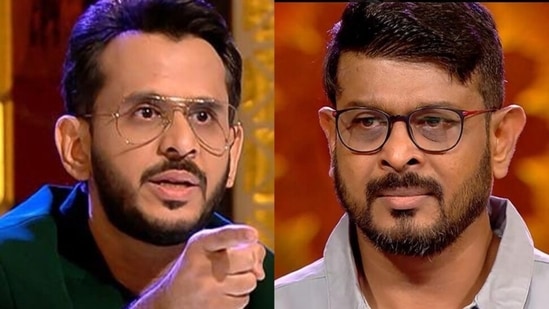 Shark Tank India judge Aman Gupta with contestant Ganesh Balakrishnan.