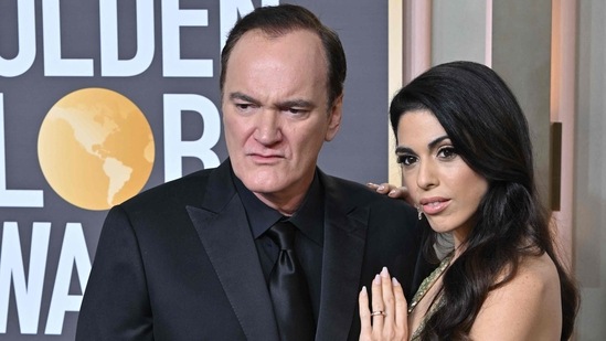 US film director Quentin Tarantino and his wife Daniella Pick attend the Golden Globe Awards.&nbsp;(AFP)