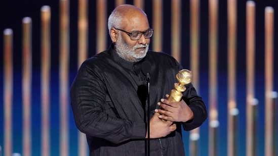 This representation  released by NBC shows M. M. Keeravani accepting the Best Original Song grant  for "Naatu Naatu" from "RRR" during the 80th Annual Golden Globe Awards astatine  the Beverly Hilton Hotel connected  Tuesday, Jan. 10, 2023, successful  Beverly Hills, Calif. (Rich Polk/NBC via AP)