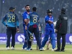India’s K L Rahul and Kuldeep Yadav shake hands with Sri Lankan players after winning the second one-day international cricket match between India and Sri Lanka in Kolkata,.(AP) India’s K L Rahul and Kuldeep Yadav shake hands with Sri Lankan players after winning the second one-day international cricket match between India and Sri Lanka in Kolkata,.(AP)