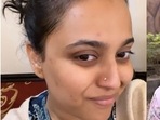 Swara Bhasker gets her nose pierced on a film set. Swara Bhasker gets her nose pierced on a film set.