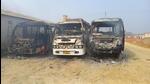 Vehicles torched by angry farmers in Buxar, who are demanding better compensation for land acquired for a thermal power plant. (HT) Vehicles torched by angry farmers in Buxar, who are demanding better compensation for land acquired for a thermal power plant. (HT)