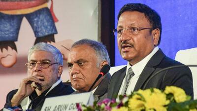 Chief election commissioner Rajiv Kumar addressing a press conference in Tripura. (PTI) Chief election commissioner Rajiv Kumar addressing a press conference in Tripura. (PTI)