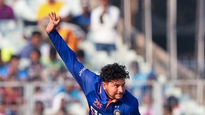 India's Kuldeep Yadav bowls during the 2nd ODI cricket match (PTI)