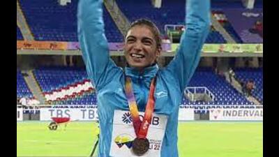 Rupal celebrates her win at U20 World Championship at Cali in 2021. (HT File Photo) Rupal celebrates her win at U20 World Championship at Cali in 2021. (HT File Photo)