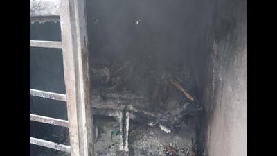 The room where the LPG cylinder explosion took place in the Tehsil Camp area of Panipat on Thursday morning. (HT Photo)
