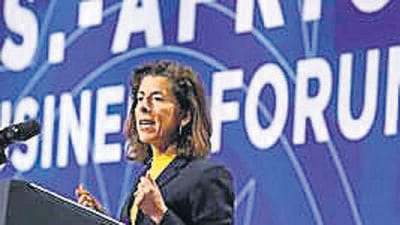US secretary of commerce Gina Raimondo is set to visit Delhi for India-US commercial dialogue and the CEO forum between the two sides. (Bloomberg) US secretary of commerce Gina Raimondo is set to visit Delhi for India-US commercial dialogue and the CEO forum between the two sides. (Bloomberg)
