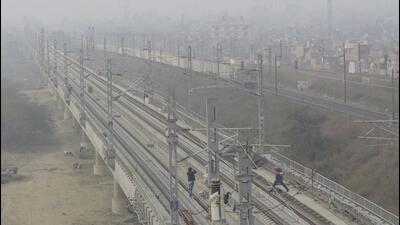Work underway on the RRTS line in Ghaziabad on Thursday. The proposed routes include nine originating from the Sahibabad RRTS station, while four each have been proposed from Ghaziabad City and Guldhar RRTS stations respectively. (Sakib Ali/HT Photo) Work underway on the RRTS line in Ghaziabad on Thursday. The proposed routes include nine originating from the Sahibabad RRTS station, while four each have been proposed from Ghaziabad City and Guldhar RRTS stations respectively. (Sakib Ali/HT Photo)