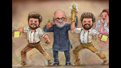 Amul shared this doodle to celebrate Naatu Naatu’s historic win at Golden Globes 2023. (Instagram/@amul_india) Amul shared this doodle to celebrate Naatu Naatu’s historic win at Golden Globes 2023. (Instagram/@amul_india)