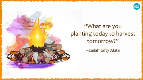 People gather around a bonfire and celebrate Lohri with dance and music.