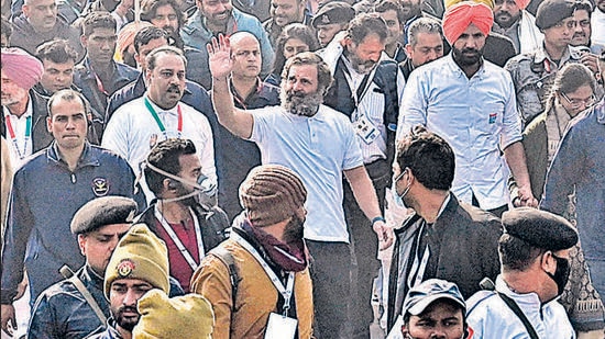 Former AICC president Rahul Gandhi in Ludhiana during Bharat Jodo Yatra. (Gurpreet Singh/HT)