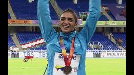 Rupal celebrates her win at U20 World Championship at Cali in 2021. (HT File Photo) Rupal celebrates her win at U20 World Championship at Cali in 2021. (HT File Photo)
