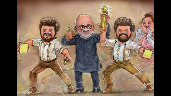 Amul shared this doodle to celebrate Naatu Naatu’s historic win at Golden Globes 2023. (Instagram/@amul_india)