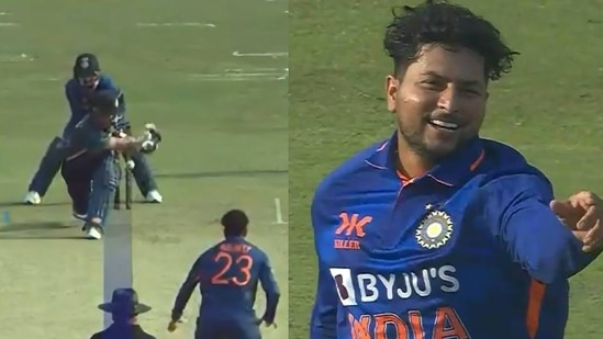 Screengrab of Kuldeep's wicket taking moment (BCCI)