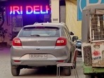 A grey Baleno car was the offending vehicle in the Sultanpuri accident case. (ANI Photo) A grey Baleno car was the offending vehicle in the Sultanpuri accident case. (ANI Photo)