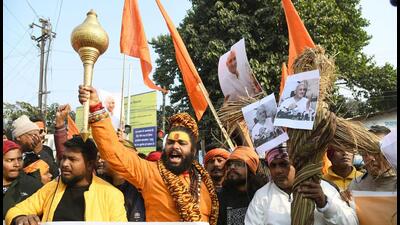 A protest in Patna against Bihar’s education minister Chandrashekhar . (Santosh Kumar/HT) A protest in Patna against Bihar’s education minister Chandrashekhar . (Santosh Kumar/HT)