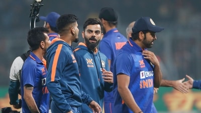 India's captain Rohit Sharma, Virat Kohli, and Hardik Pandya during the post-match presentation after the 2nd ODI match against Sri Lanka, at Eden Gardens, in Kolkata. (ANI ) India's captain Rohit Sharma, Virat Kohli, and Hardik Pandya during the post-match presentation after the 2nd ODI match against Sri Lanka, at Eden Gardens, in Kolkata. (ANI )