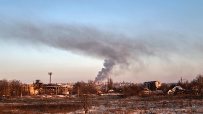 Russia-Ukraine War: Smoke rises after shelling in Soledar, the site of heavy battles with Russian forces in the Donetsk region, Ukraine. (AP)