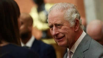 King Charles: Britain's King Charles III is seen speaking to guests during a reception. (Reuters)