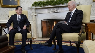 President Joe Biden meets Japanese Prime Minister Fumio Kishida in the Oval Office of the White House, Friday. (AP) President Joe Biden meets Japanese Prime Minister Fumio Kishida in the Oval Office of the White House, Friday. (AP)