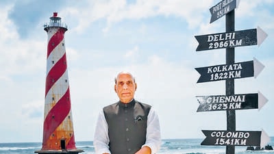 Defence Minister Rajnath Singh at Indira Point during his visit to Andaman & Nicobar Islands, January 6. (PTI) (PTI)
