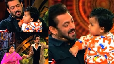 Bharti Singh and Haarsh Limbachiyaa drop by the Bigg Boss sets with son Laksh to meet host Salman Khan. Bharti Singh and Haarsh Limbachiyaa drop by the Bigg Boss sets with son Laksh to meet host Salman Khan.