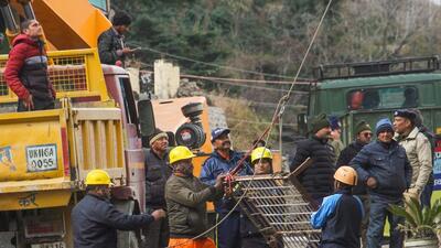 Preparations for the demolition of a hotel marked unsafe in Joshimath. (PTI) Preparations for the demolition of a hotel marked unsafe in Joshimath. (PTI)