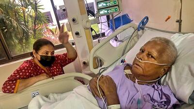 RJD MP Misa Bharti with her father and former union minister Lalu Prasad Yadav after his kidney transplantation surgery, at a hospital in Singapore. (PTI) RJD MP Misa Bharti with her father and former union minister Lalu Prasad Yadav after his kidney transplantation surgery, at a hospital in Singapore. (PTI)