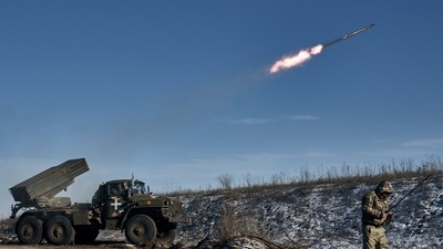 Russia-Ukraine War: Ukrainian army Grad multiple rocket launcher fires rockets at Russian positions in the frontline near Soledar, Donetsk region, Ukraine. (AP)