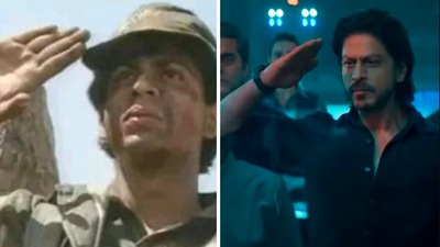 Shah Rukh Khan in two roles, one in Fauji and another in Pathaan. (Screengrab)