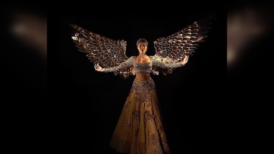 Divita Rai's lehenga is made from a handwoven tissue fabric from Madhya Pradesh's Chanderi district. (Instagram/@abhisheksharmastudio) Divita Rai's lehenga is made from a handwoven tissue fabric from Madhya Pradesh's Chanderi district. (Instagram/@abhisheksharmastudio)