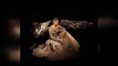 Designer Abhishek Sharma elaborated on the costume in an Instagram post and said that Divita Rai's costume is "inspired by the ethereal portrayal of India as the golden bird which is a symbol of the wealth of our rich cultural heritage along with the spiritual essence of living." (Instagram/@abhisheksharmastudio) Designer Abhishek Sharma elaborated on the costume in an Instagram post and said that Divita Rai's costume is "inspired by the ethereal portrayal of India as the golden bird which is a symbol of the wealth of our rich cultural heritage along with the spiritual essence of living." (Instagram/@abhisheksharmastudio)