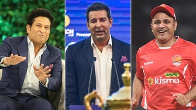 Virender Sehwag (R) once requested Sachin Tendulkar (L) to 'save' him from Wasim Akram (C) (Getty Images)