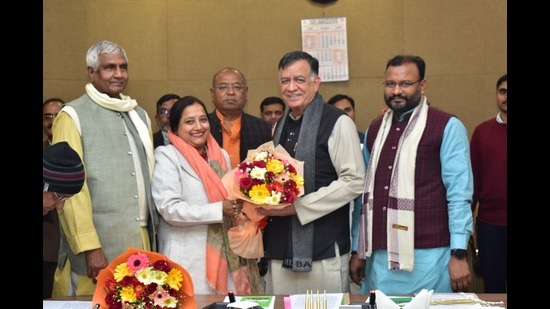 Assembly speaker Satish Mahana with MLAs after inaugurating a meeting of the Ethics, Parliamentary Research Reference and Study Committees at Vidhan Bhawan on Friday. (Sourced) Assembly speaker Satish Mahana with MLAs after inaugurating a meeting of the Ethics, Parliamentary Research Reference and Study Committees at Vidhan Bhawan on Friday. (Sourced)