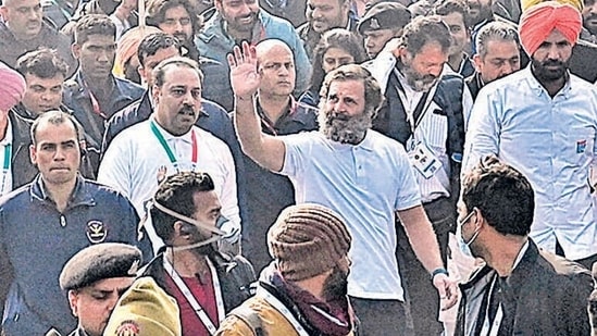 Former AICC president Rahul Gandhi in Ludhiana during Bharat Jodo Yatra. (Gurpreet Singh/HT)(HT_PRINT) Former AICC president Rahul Gandhi in Ludhiana during Bharat Jodo Yatra. (Gurpreet Singh/HT)(HT_PRINT)