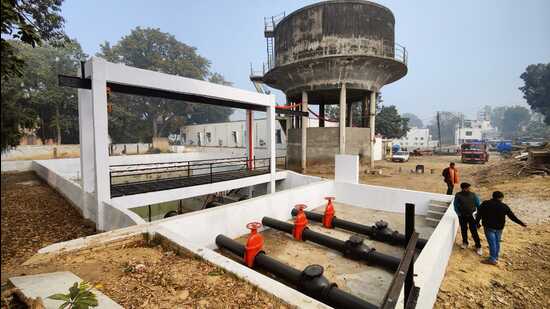 The new backwash water filter system plant set up at Khusro Bagh water treatment plant in Prayagraj. (HT photo)