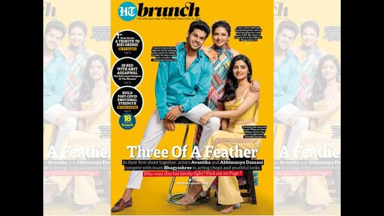 Actor Bhagyashree on the cover of Brunch with her son Abhimanyu and daughter Avantika Dassani
