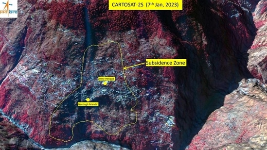 Cartosat-2S satellite data of the area of Joshimath which is sinking. (Photo: National Remote Sensing Centre)