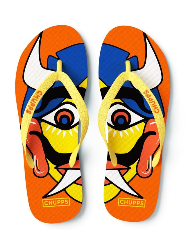 Wear a striking, bright coloured and printed pair of slippers at home, to the beach, or at the poolside. (Nazarbattu pop art inspired Flipflops by Chupps) Wear a striking, bright coloured and printed pair of slippers at home, to the beach, or at the poolside. (Nazarbattu pop art inspired Flipflops by Chupps)