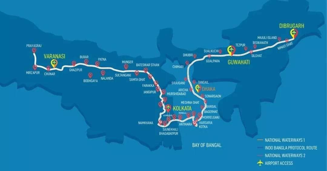 The 3,200-km route map of MV Ganga Vilas. (HT_PRINT) The 3,200-km route map of MV Ganga Vilas. (HT_PRINT)