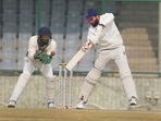 Delhi's player Dhruv Shorey plays a shot on the fourth and last day of Ranji Trophy cricket match against Tamil Nadu, at Arun Jaitley Stadium. Delhi's player Dhruv Shorey plays a shot on the fourth and last day of Ranji Trophy cricket match against Tamil Nadu, at Arun Jaitley Stadium.