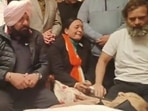 Congress leader Rahul Gandhi (extreme right) consoling the family members of Jalandhar MP Santokh Singh Chaudhary at their house in Jalandhar on Saturday. (HT Photo) Congress leader Rahul Gandhi (extreme right) consoling the family members of Jalandhar MP Santokh Singh Chaudhary at their house in Jalandhar on Saturday. (HT Photo)