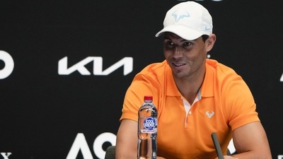 Spain's Rafael Nadal reacts during a press conference ahead of the Australian Open tennis championship in Melbourne, Australia, Saturday, Jan. 14, 2023. (AP Photo/Mark Baker) (AP) Spain's Rafael Nadal reacts during a press conference ahead of the Australian Open tennis championship in Melbourne, Australia, Saturday, Jan. 14, 2023. (AP Photo/Mark Baker) (AP)