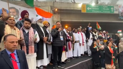 Jalandhar MP Santokh Singh Chaudhary during Bharat Jodo Yatra in Ludhiana, Punjab.