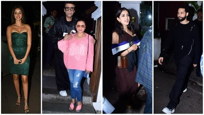 Ananya Panday, Karan Johar, Rani Mukerji, Navya Nanda and Siddhant Chaturvedi attended a birthday bash on Friday. (Varinder Chawla) Ananya Panday, Karan Johar, Rani Mukerji, Navya Nanda and Siddhant Chaturvedi attended a birthday bash on Friday. (Varinder Chawla)