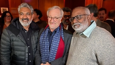 SS Rajamouli and MM Keeravani with director Steven Spielberg. SS Rajamouli and MM Keeravani with director Steven Spielberg.