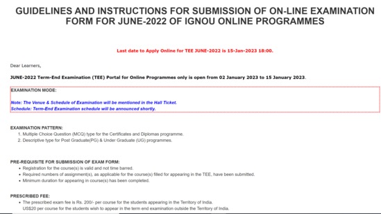 IGNOU TEE June 2022 registration process ends tomorrow at ignou.ac.in