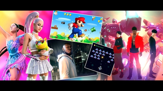 Innovation was key. The iconic tunes for Space Invaders (1978) and Super Mario (1985) were each composed using just a few notes. It’s a very different world today. Lil Nas X created the anthem for the League of Legends 2022 world championships (top right). Ariana Grande performed within Fortnite in 2021. And Stormzy released the video for Rainfall within the game Watch Dogs: Legion, (2020). (Shutterstock)