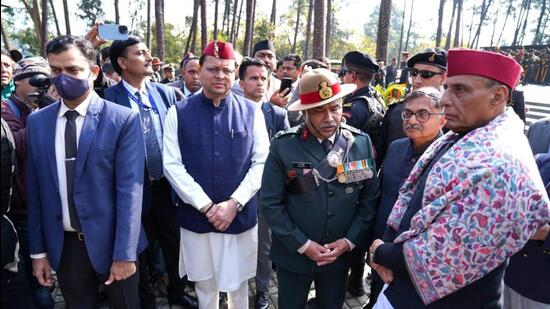 Rajnath Singh in Dehradun on Saturday. (Sourced)
